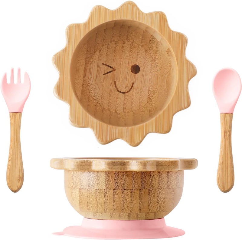 let's make Bamboo Suction Bowl for Baby Kid Toddler Bowl Spoon Fork Set with Removable Silicone Suction All-Natural Baby Feeding Set for Baby-Led Weaning Fits Feeding High Chair Table - Image 1